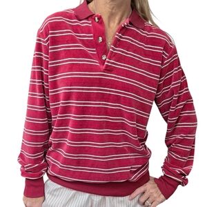 Vintage Mervyn’s Men’s M Red Striped Rugby Pullover Top 80s Preppy